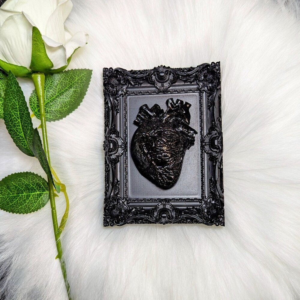 Framed Victorian Gothic Black ANATOMICAL HEART Plaque ⁑ Spooky Goth Wall Art